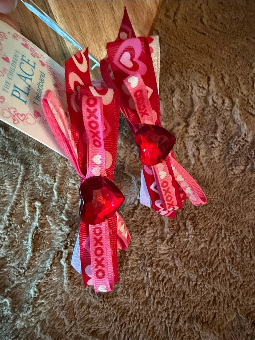 The Children's Place Hot Pink Heart Ribbon Bow Headband(set of 2).